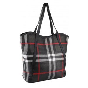 Plaid Print Tote Bag With Faux Leather Accents